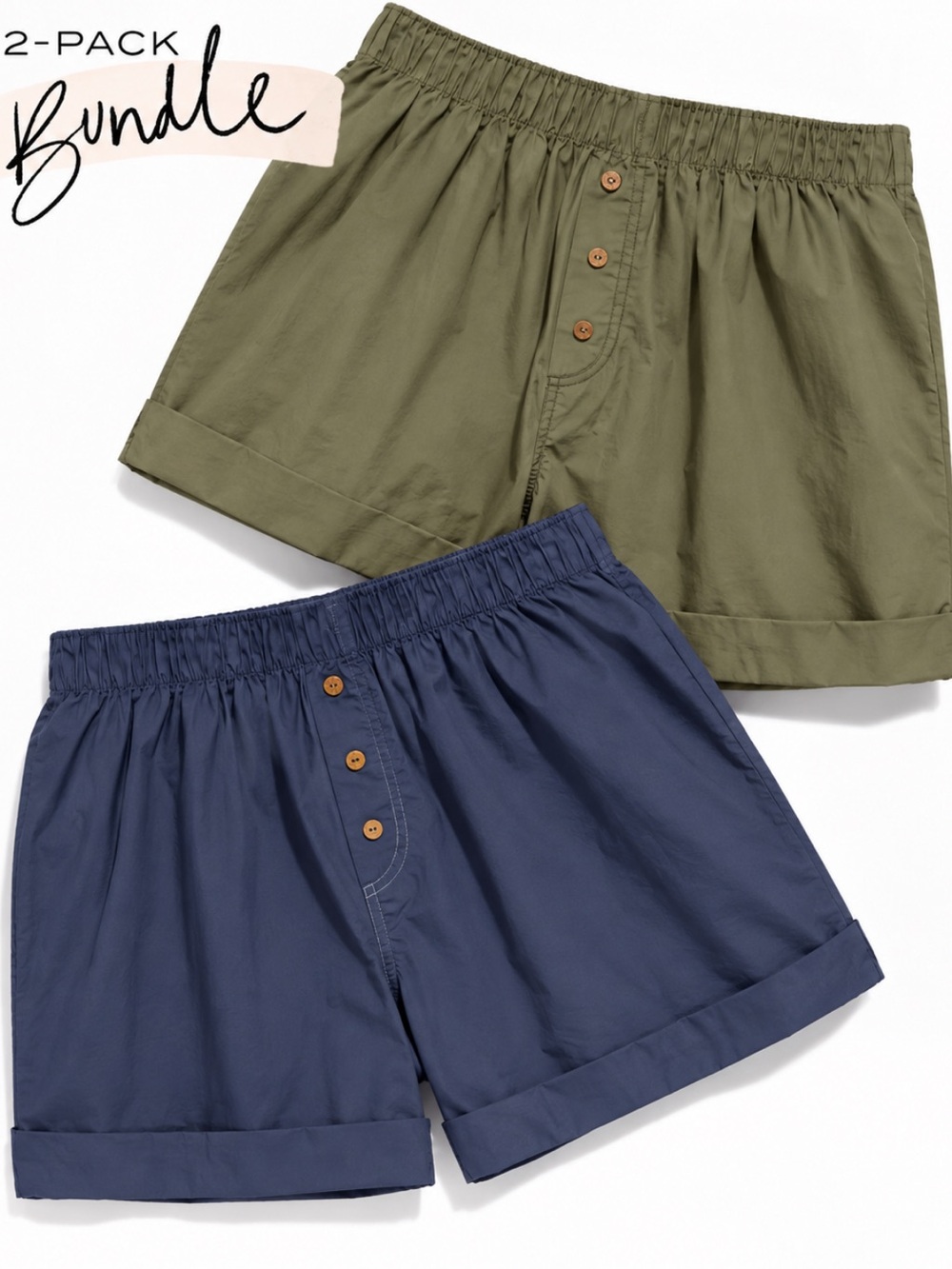 Free People Women's Bermuda Shorts — Olive Green & Navy Sunday Morning Boxer Set